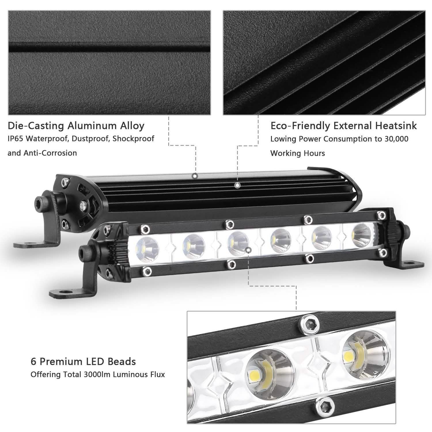 7" LED Light Bar Single Row Offroad Spot Lights Automotive - Tophatter Daily Deals