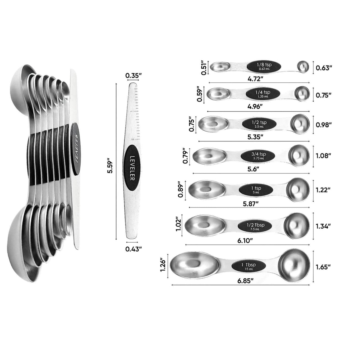 7-Piece: Double Sided Stackable Magnetic Measuring Spoons Set with Leveler Kitchen Tools & Gadgets - Tophatter Daily Deals