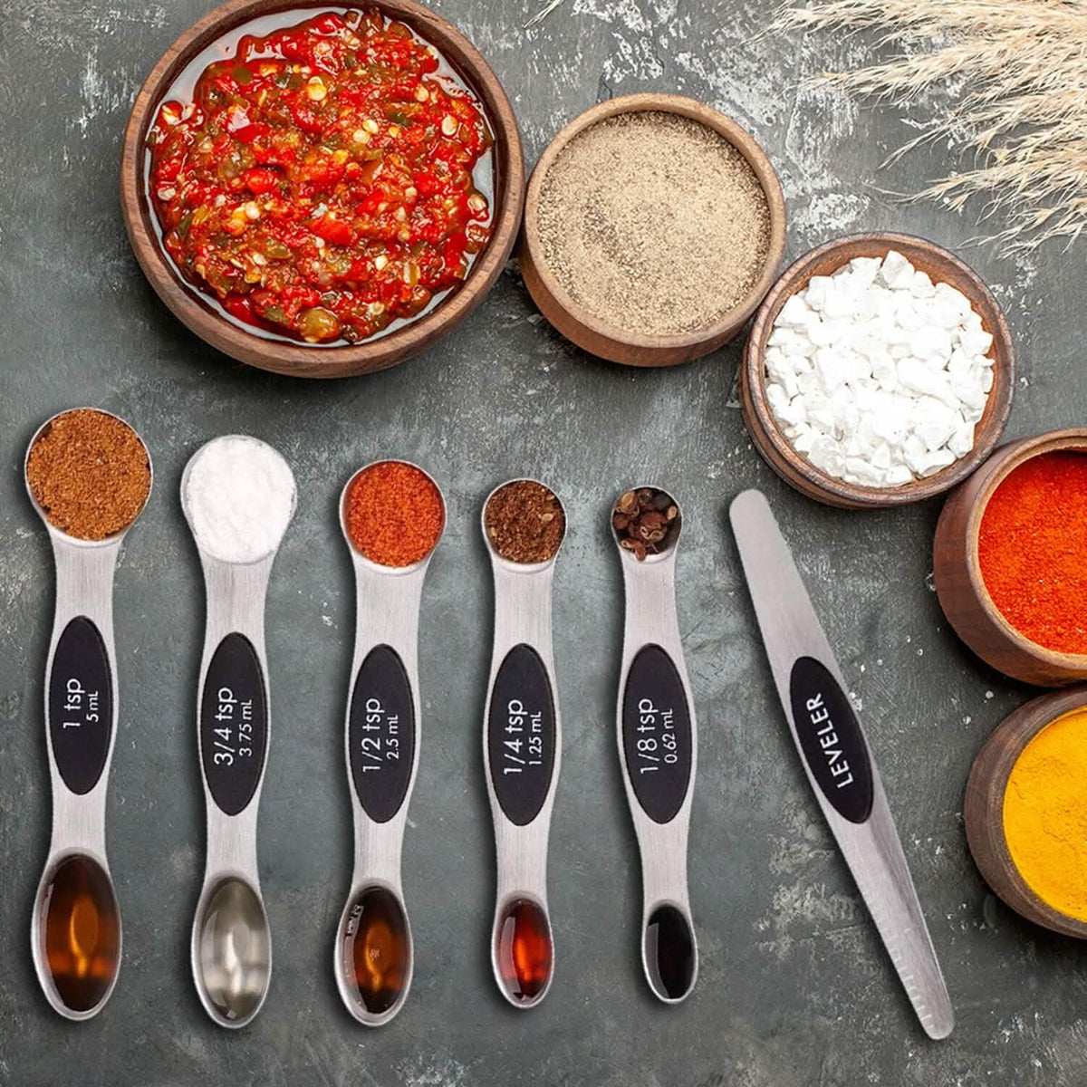 7-Piece: Double Sided Stackable Magnetic Measuring Spoons Set with Leveler Kitchen Tools & Gadgets - Tophatter Daily Deals