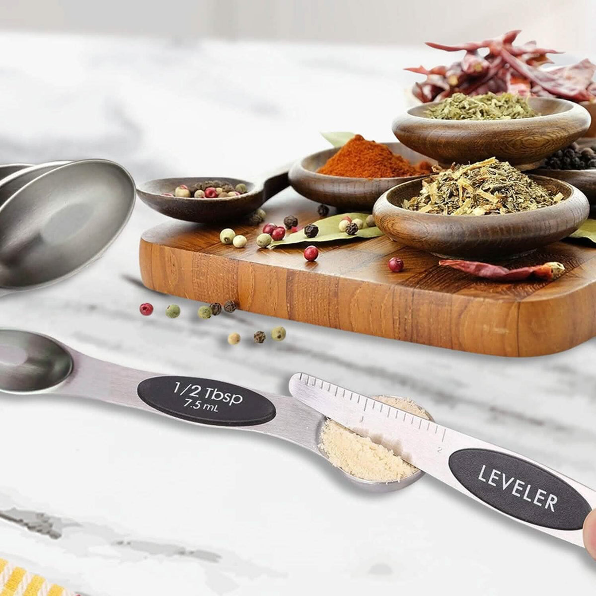 7-Piece: Double Sided Stackable Magnetic Measuring Spoons Set with Leveler Kitchen Tools & Gadgets - Tophatter Daily Deals