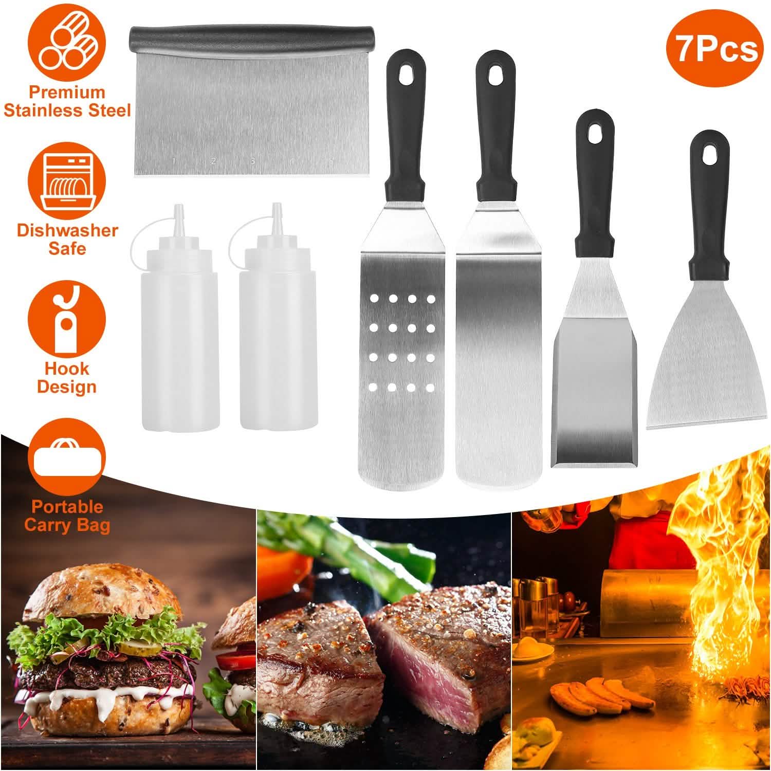 7-Piece Set: Stainless Steel BBQ Grilling Utensil Tools Kitchen Tools & Gadgets - Tophatter Daily Deals