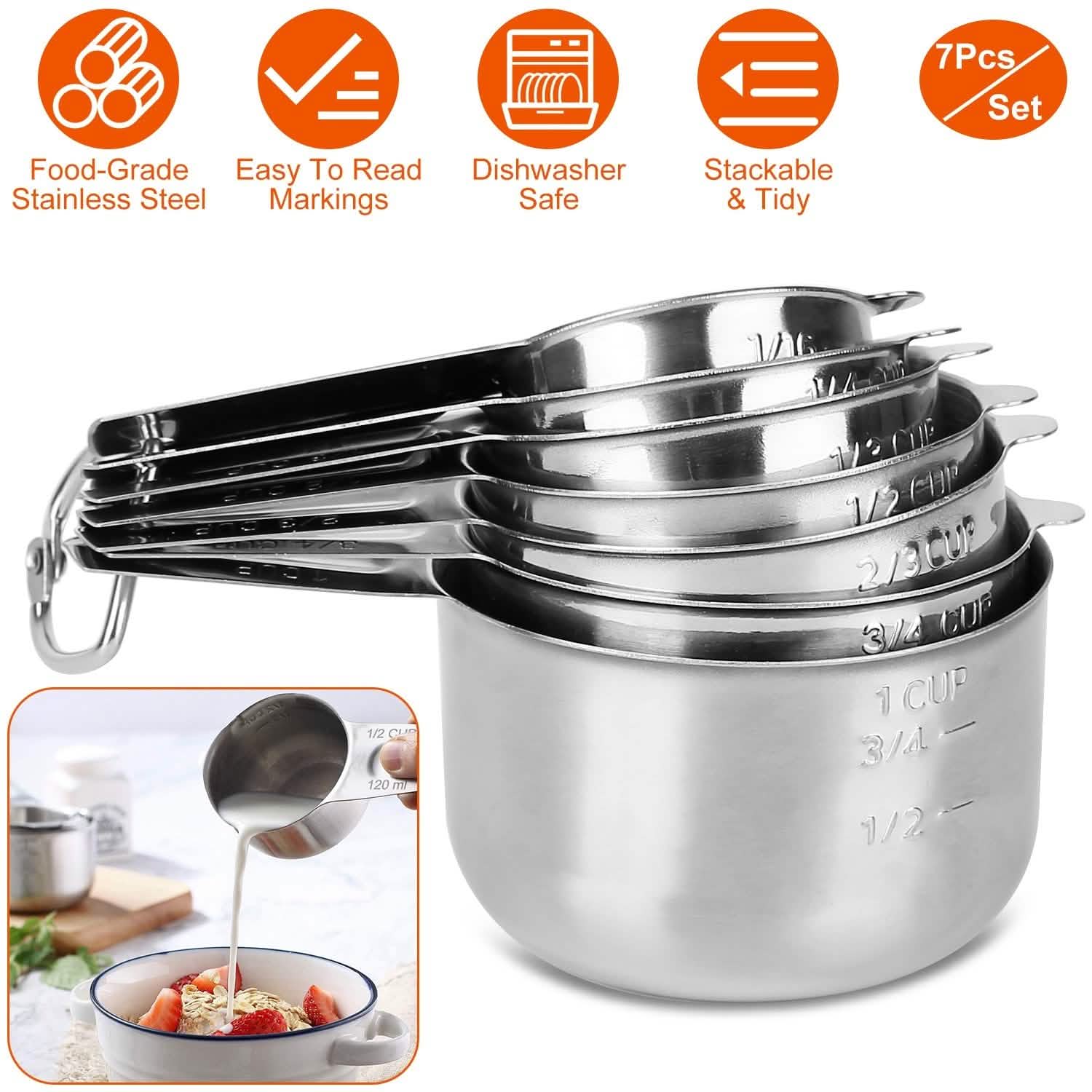 7-Piece: Stainless Steel Measuring Cups Kitchen Tools & Gadgets - Tophatter Daily Deals