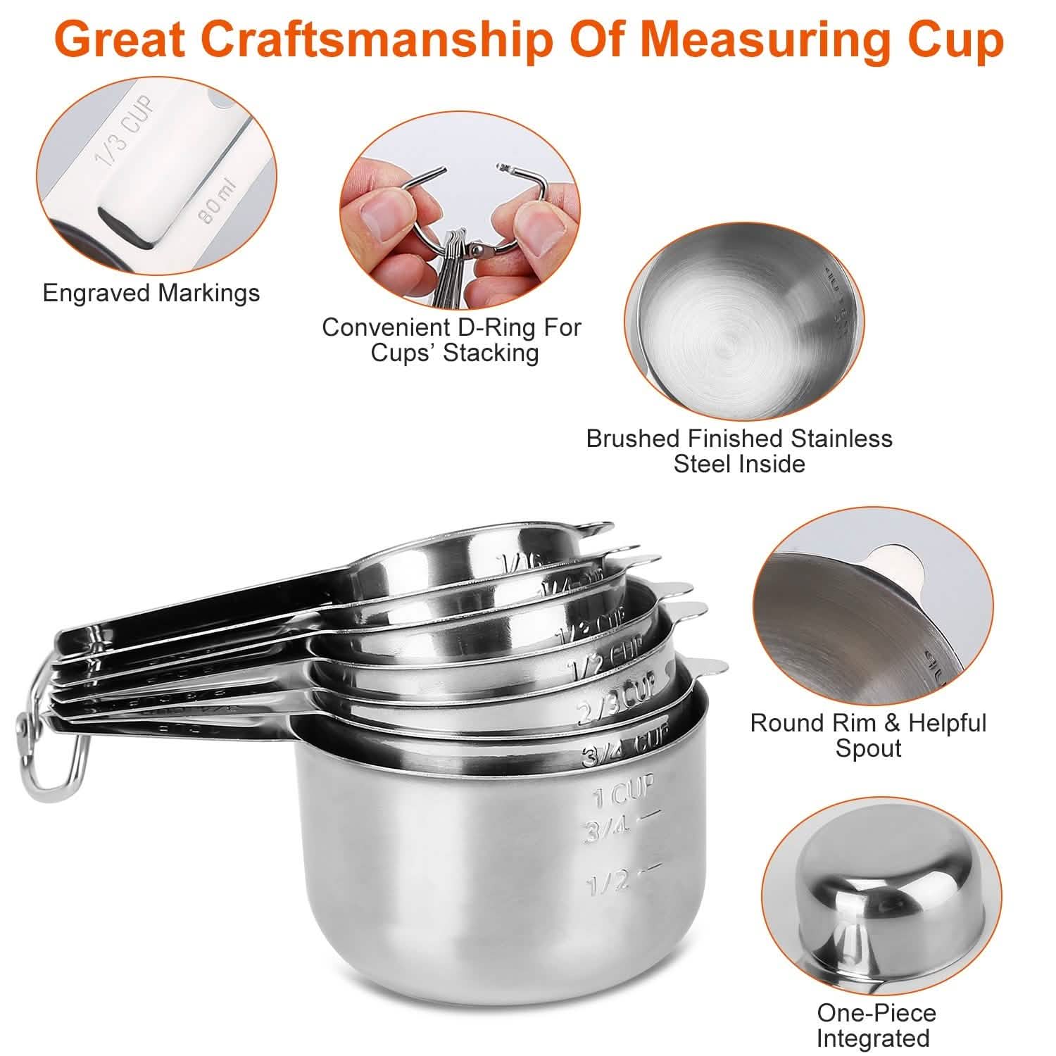 7-Piece: Stainless Steel Measuring Cups Kitchen Tools & Gadgets - Tophatter Daily Deals