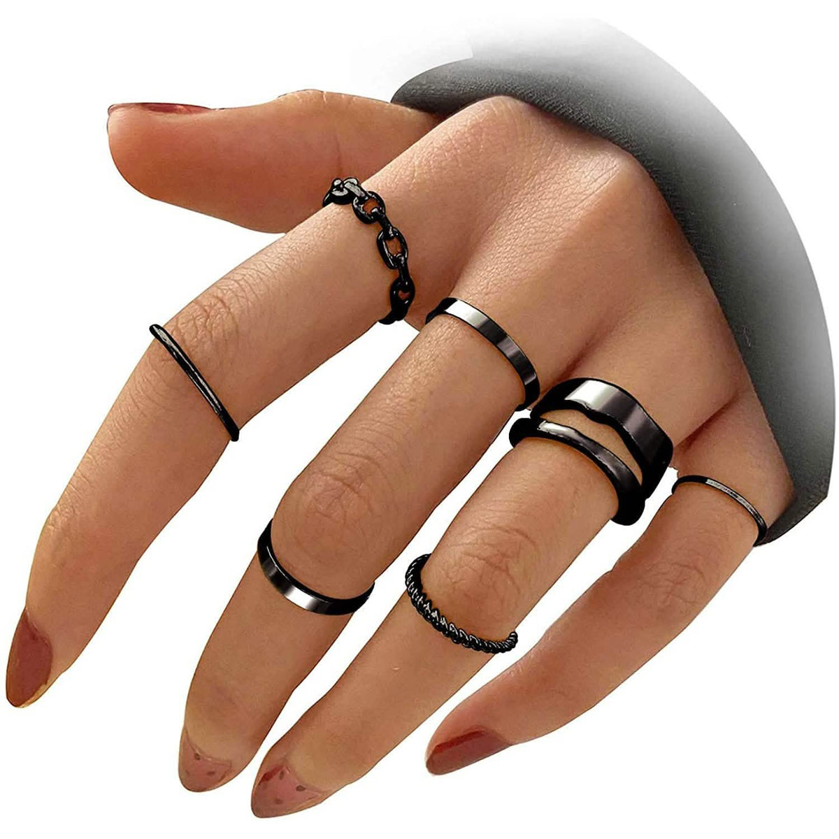 7-Piece: Women's Gold Knuckle Ring Set Black Rings - Tophatter Daily Deals