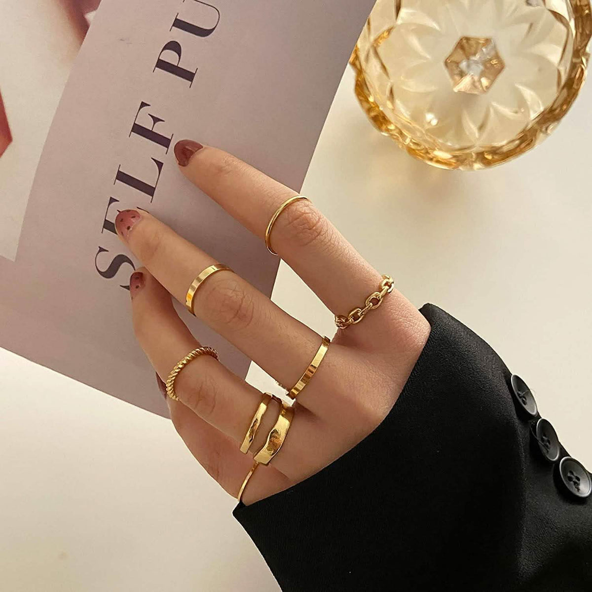 7-Piece: Women's Gold Knuckle Ring Set Rings - Tophatter Daily Deals
