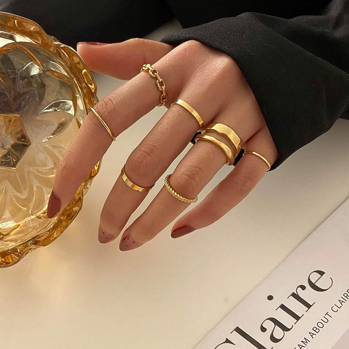 7-Piece: Women's Gold Knuckle Ring Set Rings - Tophatter Daily Deals