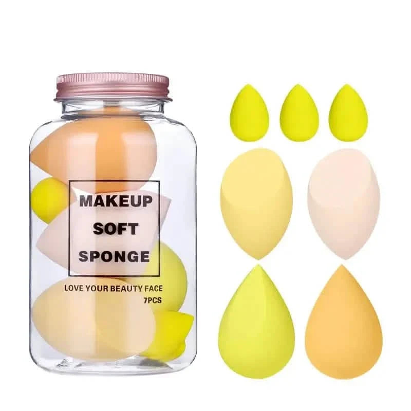 7-Pieces Set: Puff Teardrop Blender Foundation Sponge Set Yellow Beauty & Personal Care - Tophatter Daily Deals