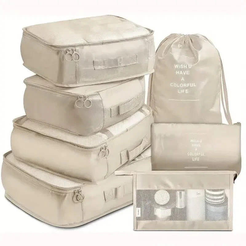 7-Pieces: Travel Luggage Packing Organizers Set Beige Storage & Organization - Tophatter Daily Deals