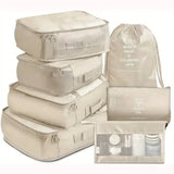 7-Pieces: Travel Luggage Packing Organizers Set Beige Storage & Organization - Tophatter Daily Deals