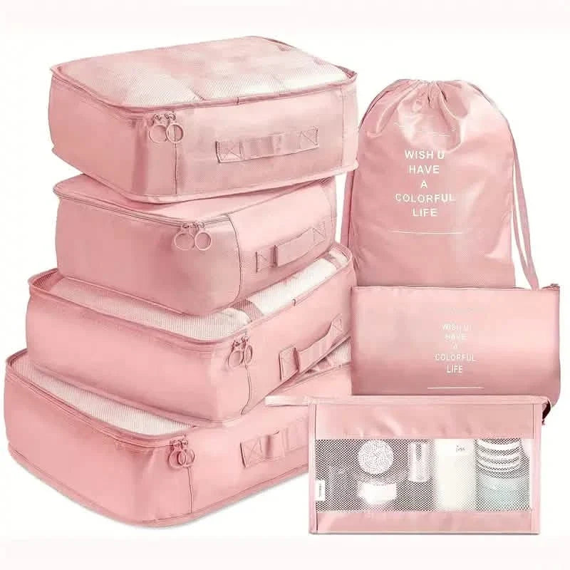 7-Pieces: Travel Luggage Packing Organizers Set Pink Storage & Organization - Tophatter Daily Deals