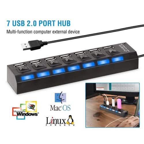 7 Port USB 2.0 Hub High Speed Multiport Computer Accessories - Tophatter Daily Deals