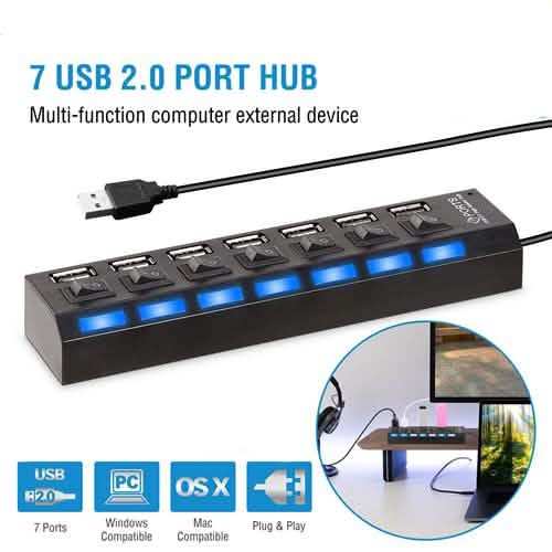 7 Port USB 2.0 Hub High Speed Multiport Computer Accessories - Tophatter Daily Deals