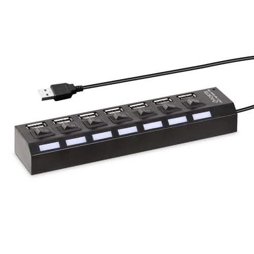 7 Port USB 2.0 Hub High Speed Multiport Computer Accessories - Tophatter Daily Deals