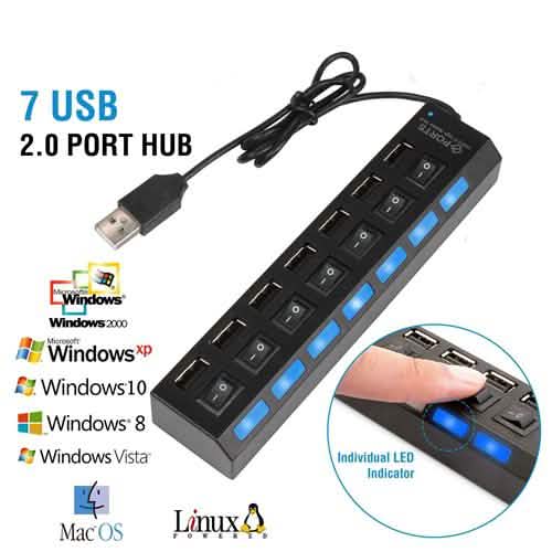 7 Port USB 2.0 Hub High Speed Multiport Computer Accessories - Tophatter Daily Deals