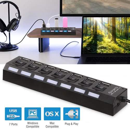 7 Port USB 2.0 Hub High Speed Multiport Computer Accessories - Tophatter Daily Deals