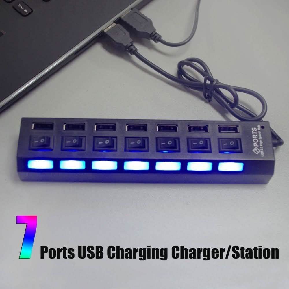 7 Port USB 2.0 Hub High Speed Multiport Computer Accessories - Tophatter Daily Deals