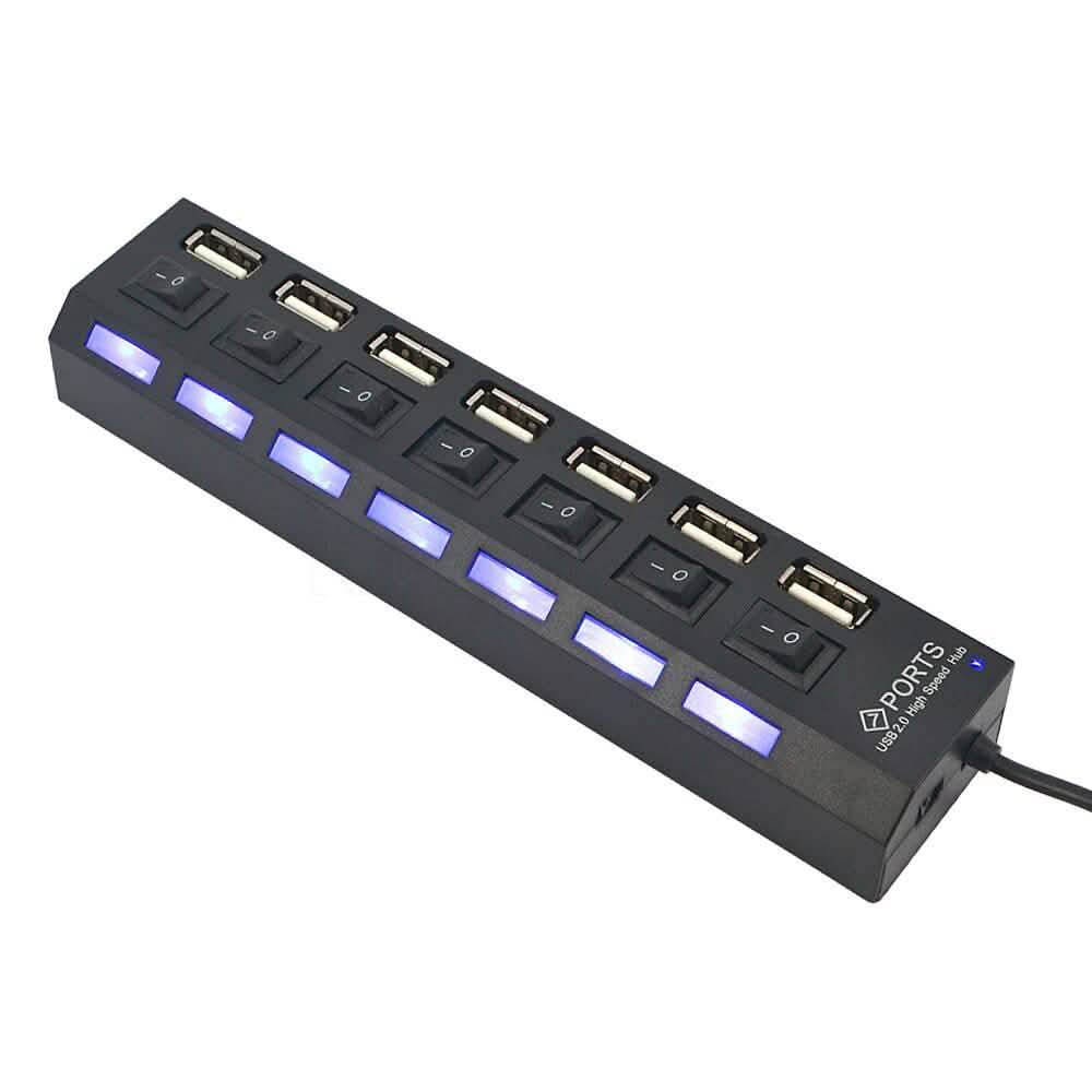 7 Port USB 2.0 Hub High Speed Multiport Computer Accessories - Tophatter Daily Deals