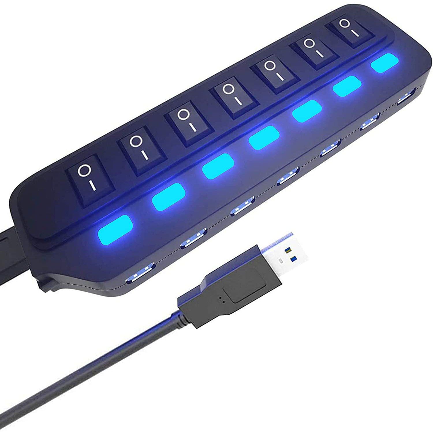 7 Port USB Data Hub 3.0 with Individual On/Off Switches and Lights USB Hub - Tophatter Daily Deals