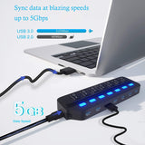 7 Port USB Data Hub 3.0 with Individual On/Off Switches and Lights USB Hub - Tophatter Daily Deals