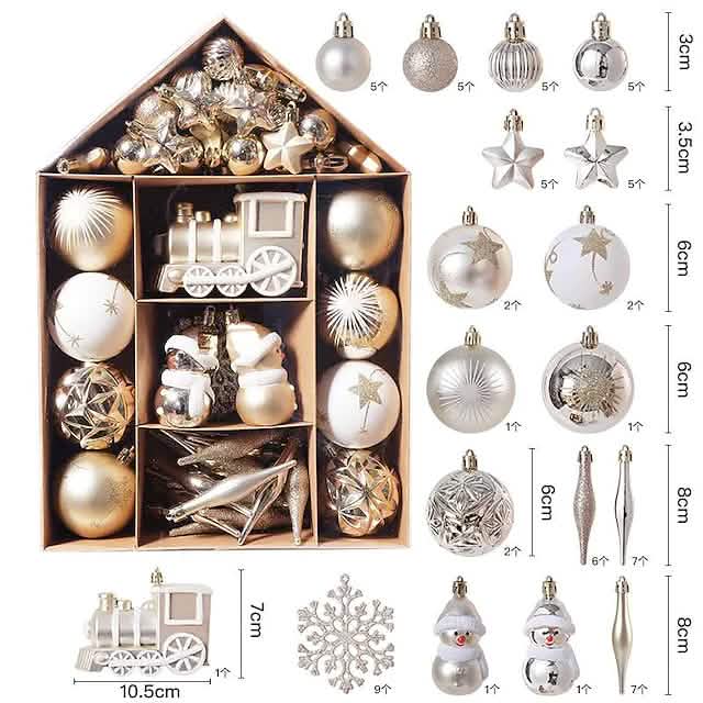 70-Pieces Set: Christmas Tree Decorations Christmas Ball Gold White Seasonal Decor - Tophatter Daily Deals