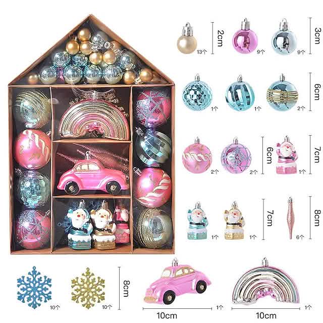 70-Pieces Set: Christmas Tree Decorations Christmas Ball Pink Seasonal Decor - Tophatter Daily Deals
