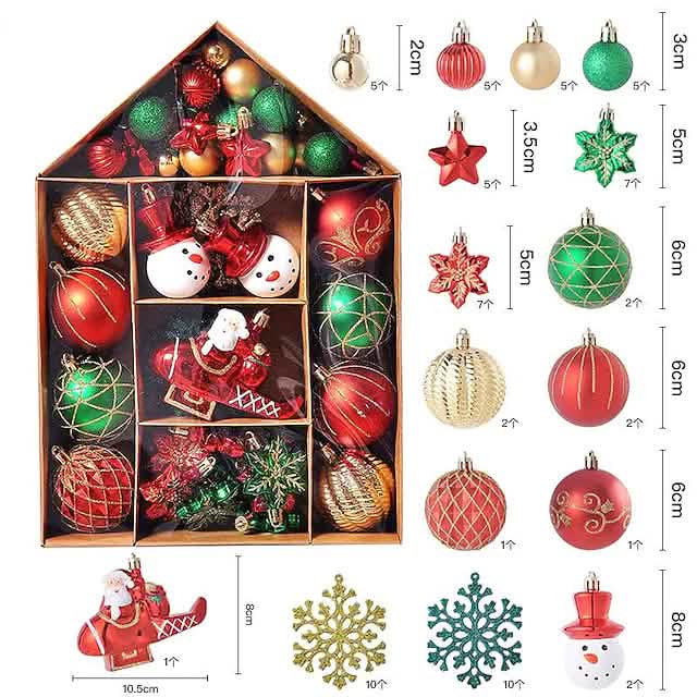 70-Pieces Set: Christmas Tree Decorations Christmas Ball Red Green Gold Seasonal Decor - Tophatter Daily Deals