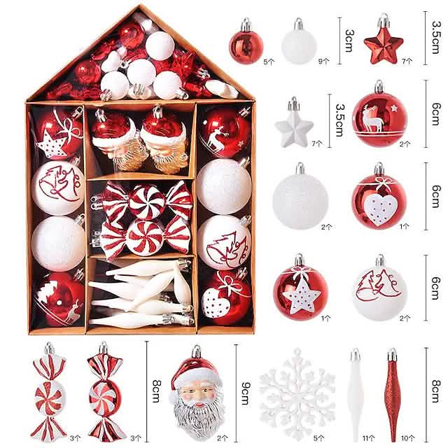 70-Pieces Set: Christmas Tree Decorations Christmas Ball Red White Seasonal Decor - Tophatter Daily Deals