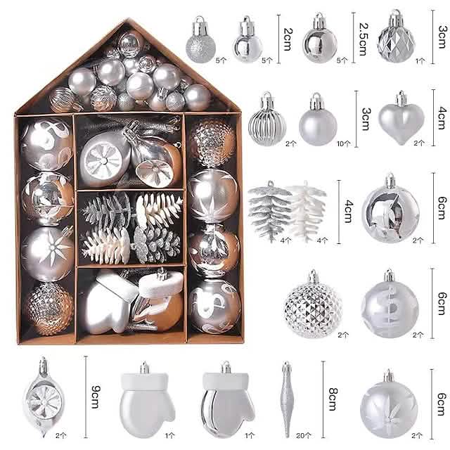 70-Pieces Set: Christmas Tree Decorations Christmas Ball Silver Seasonal Decor - Tophatter Daily Deals