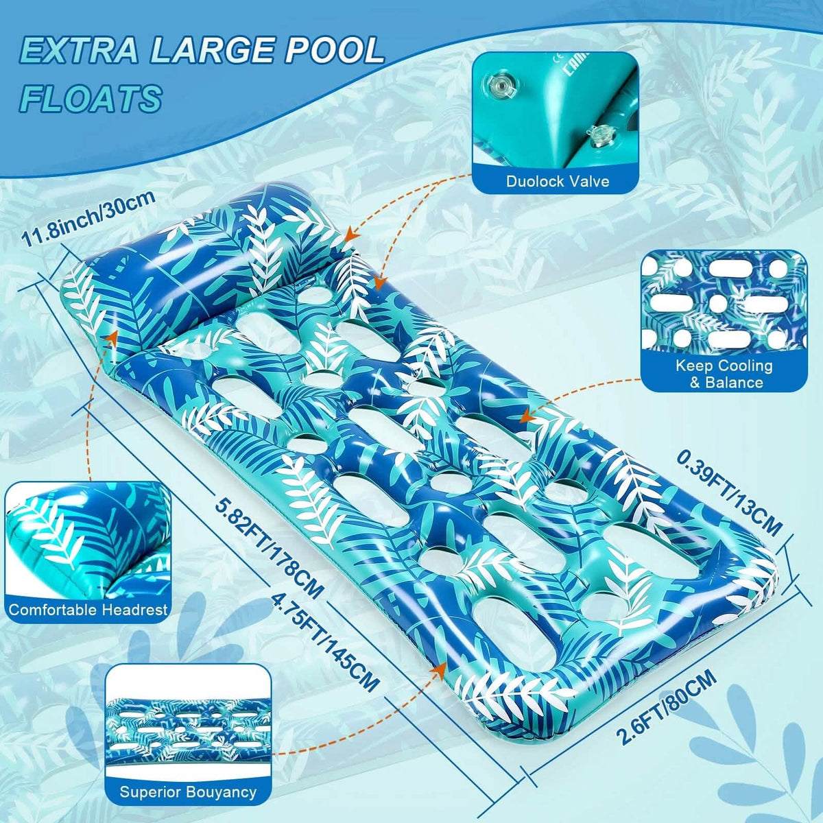 70" x 30" Inflatable Lounge Pool with Headrest Outdoor Recreation - Tophatter Daily Deals