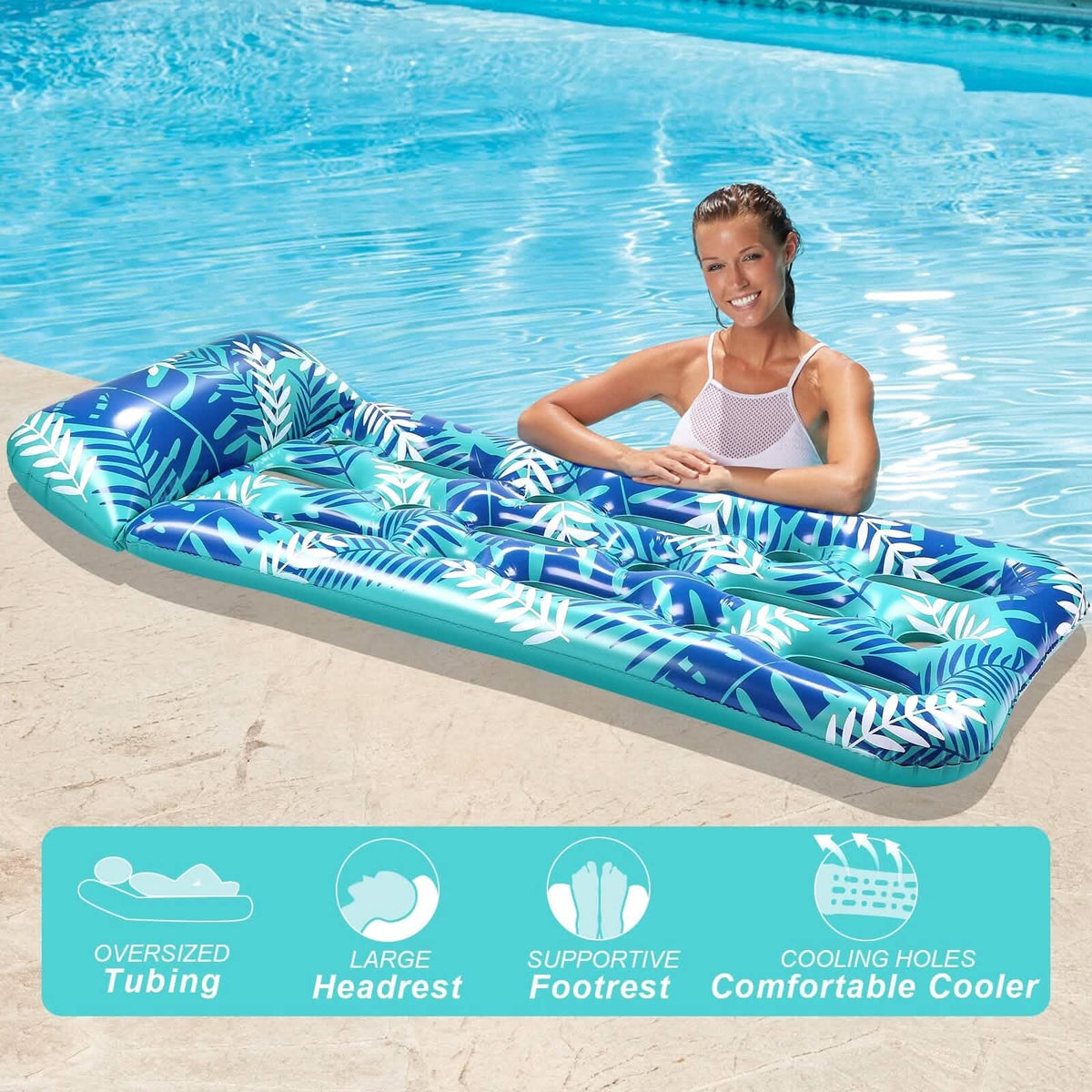 70" x 30" Inflatable Lounge Pool with Headrest Outdoor Recreation - Tophatter Daily Deals