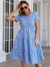 Plaid V-Neck Short Sleeve Midi Dress Casual Dresses - Tophatter Daily Deals