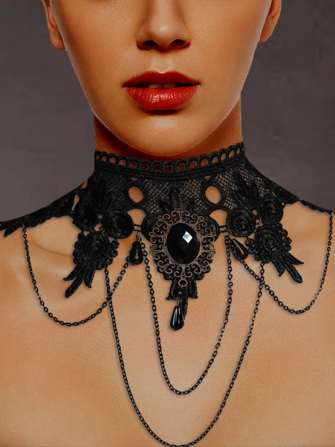 Vintage Lace Necklace Black One Size Halloween - Tophatter Daily Deals