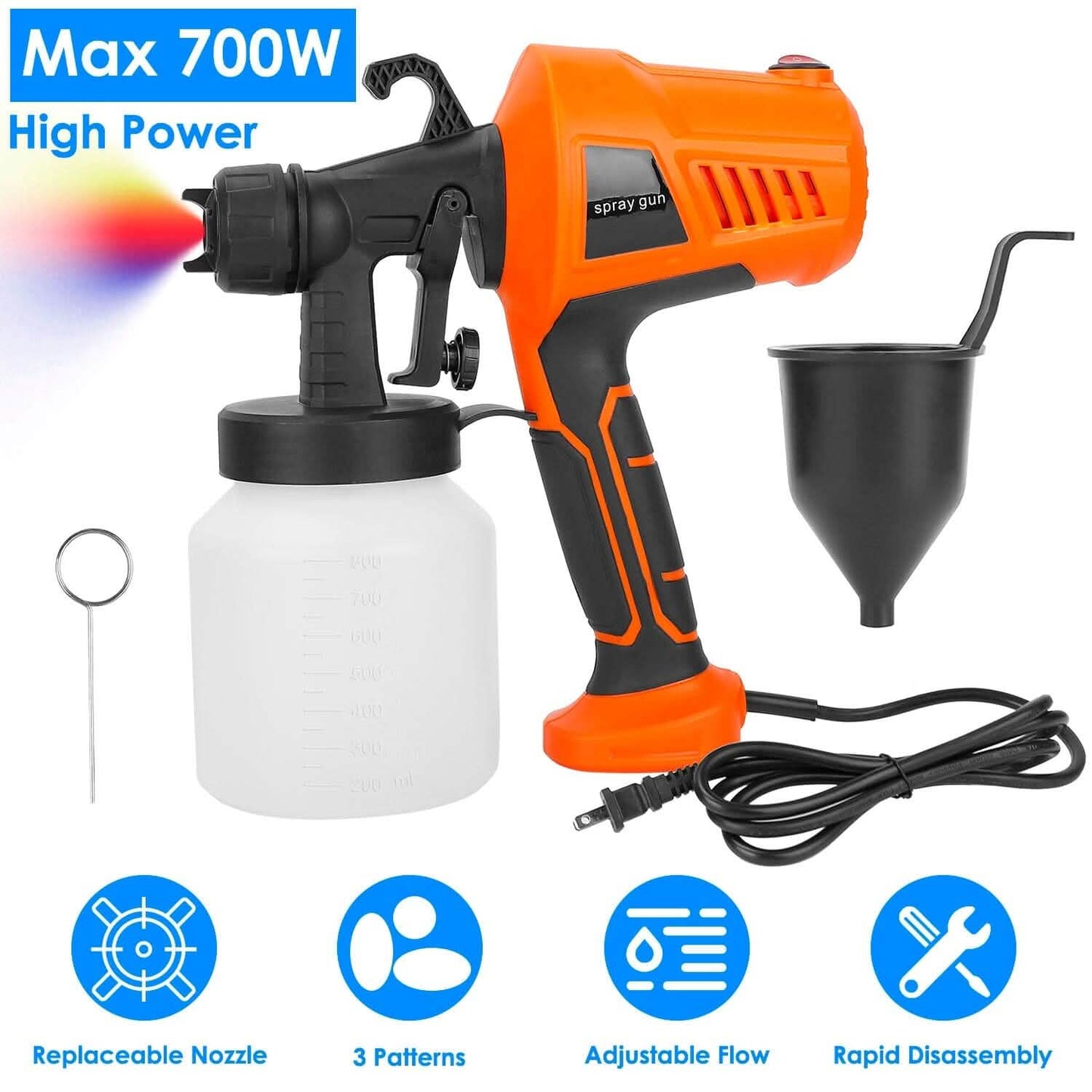 700W Electric Paint Sprayer Handheld with 3 Spray Patterns 800ml Home Improvement - Tophatter Daily Deals
