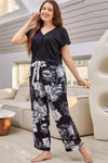 Full Size V-Neck Top and Floral Pants Lounge Set Black Loungewear Sets - Tophatter Daily Deals