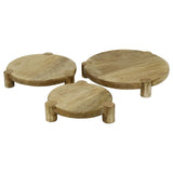 Set of 3 Round Mango Wood Serving Platters, Raised Serving Boards Serving Board - Tophatter Daily Deals