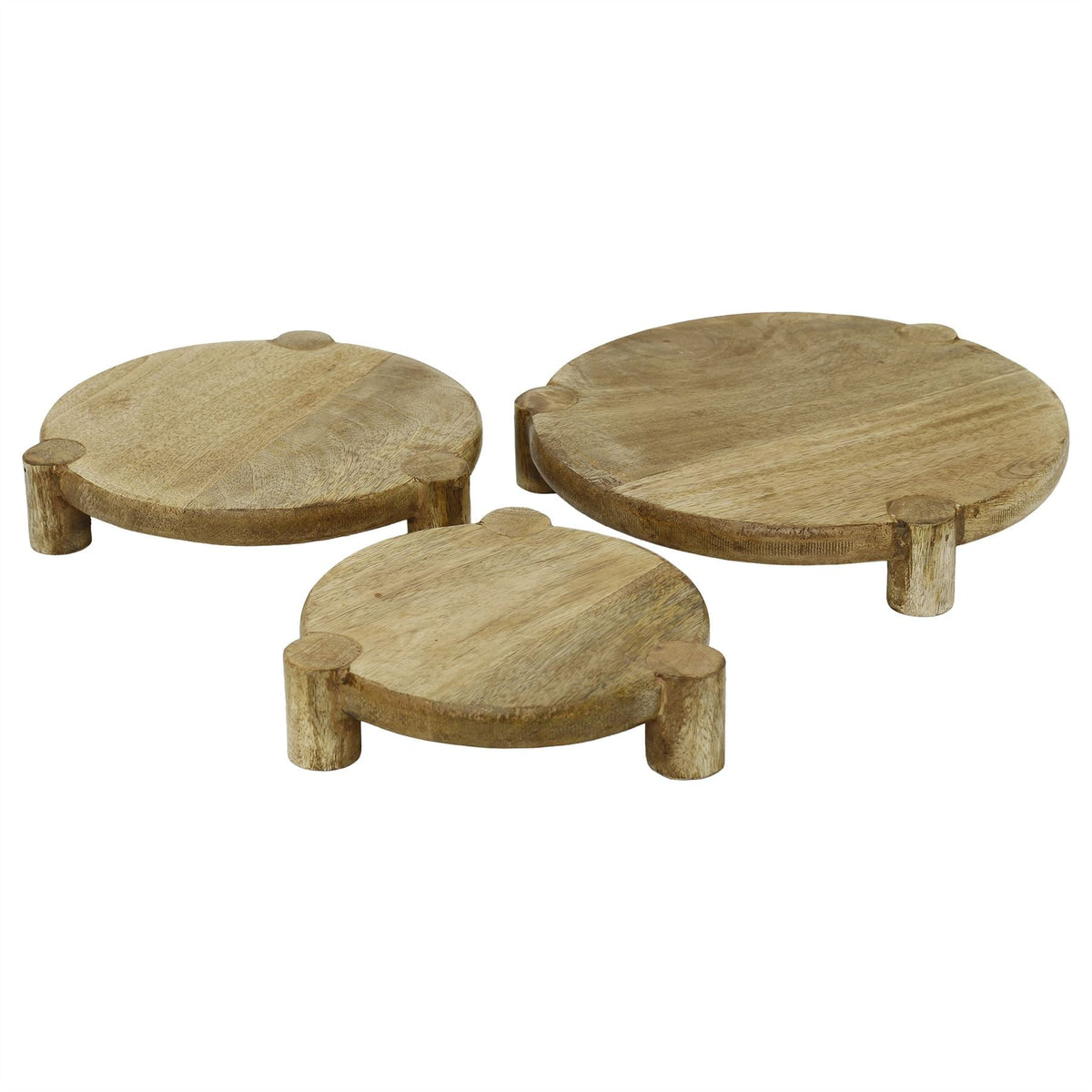 Set of 3 Round Mango Wood Serving Platters, Raised Serving Boards Serving Board - Tophatter Daily Deals