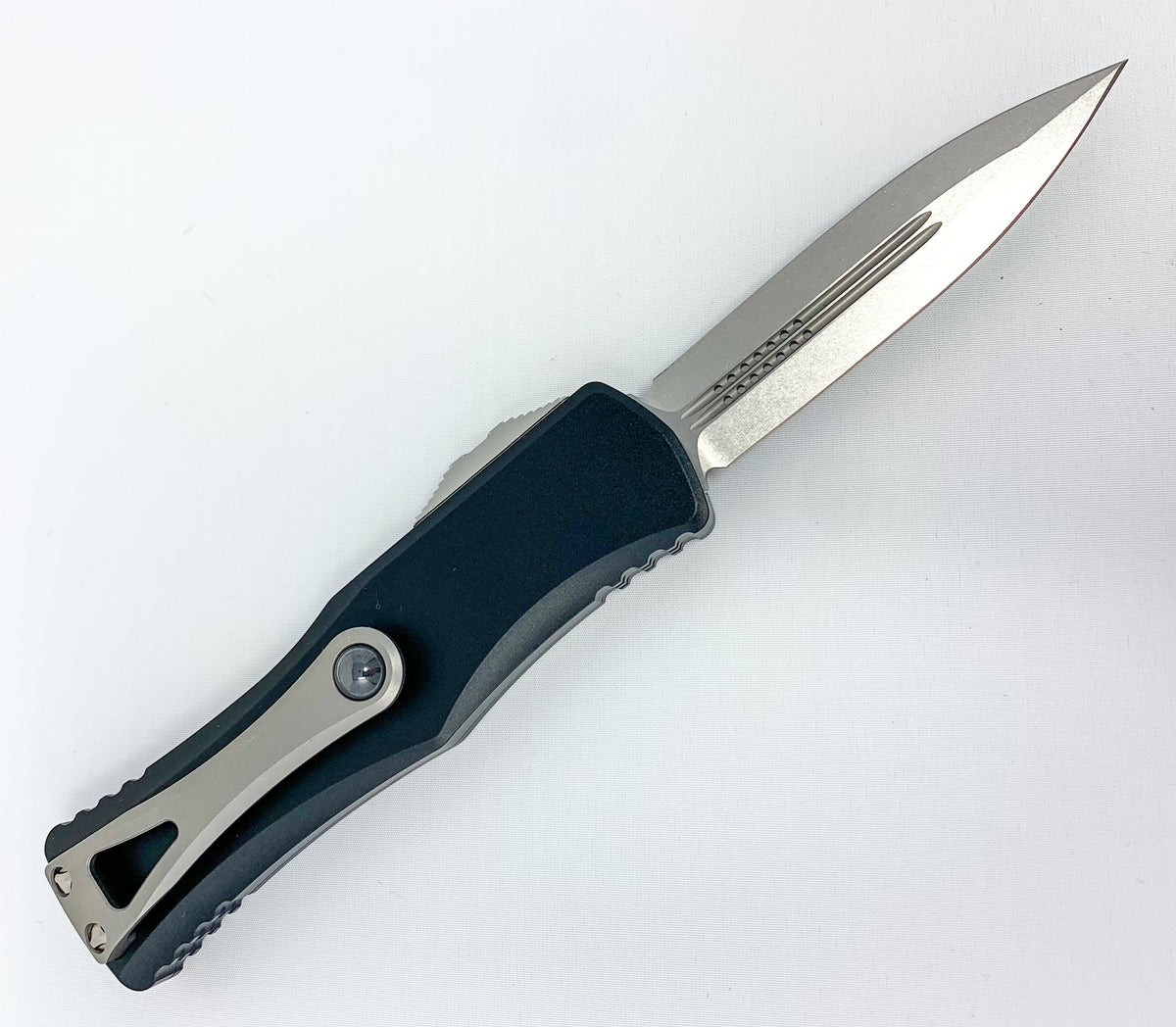 Microtech Hera - Stonewashed Double Edge Dagger - Black Chassis - 702-10 Automatic Knives - Tophatter Daily Deals
