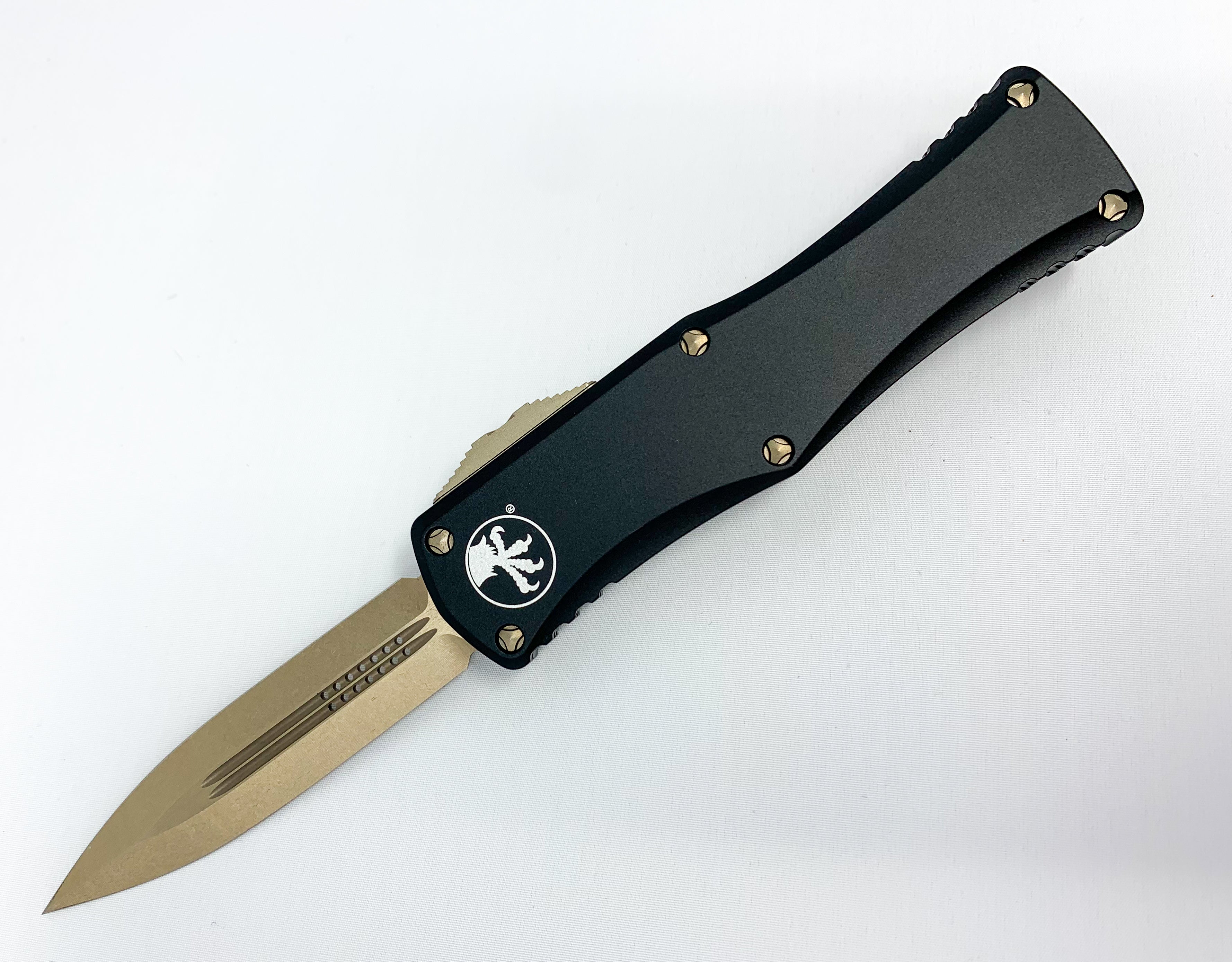 Microtech Hera - Bronzed Double Edge Dagger - Black Chassis - 702-13 Automatic Knives - Tophatter Daily Deals