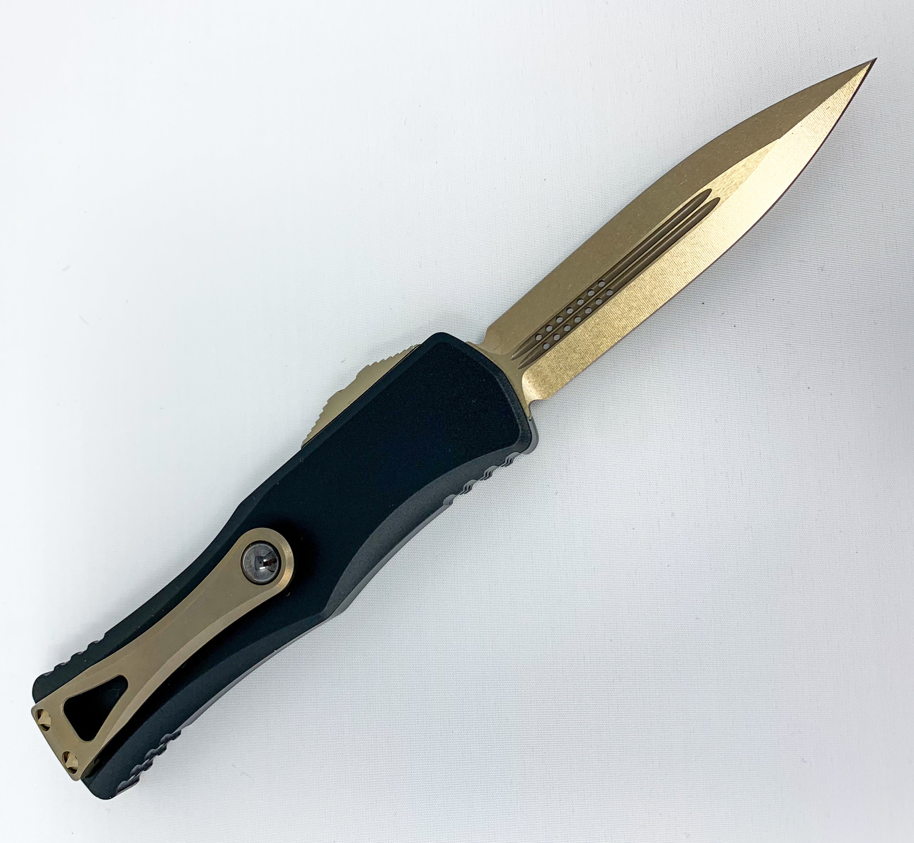 Microtech Hera - Bronzed Double Edge Dagger - Black Chassis - 702-13 Automatic Knives - Tophatter Daily Deals