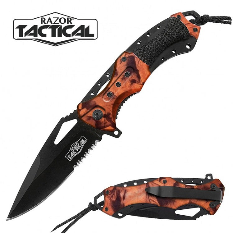 Spring Assist - 'Legal Auto Knife' - Military Fighter - Orange Camo - Tophatter's Army Products & Self Defense Collectible Weapons - Tophatter Daily Deals