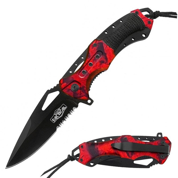 Spring Assist - 'Legal Auto Knife' - Military Fighter - Red Camo - Tophatter's Guns'N'Weapons Store Collectible Weapons - Tophatter Daily Deals