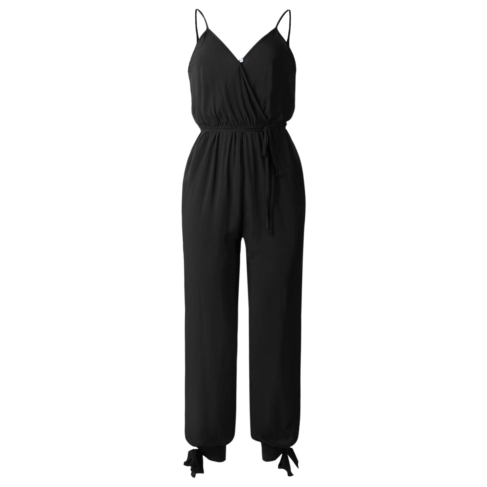 back tether deep V-neck suspender jumpsuit Black 0 - Tophatter Daily Deals
