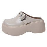 Black, Hidden Elevator Thick Bottom Toe Cap Half Slippers For Women Summer 0 - Tophatter Daily Deals