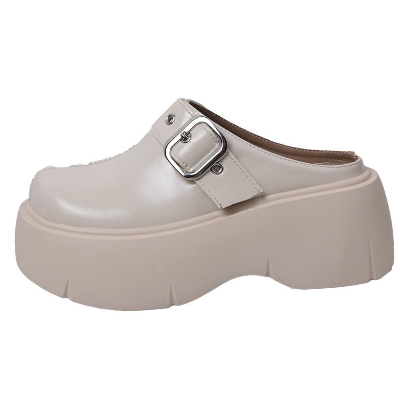 Black, Hidden Elevator Thick Bottom Toe Cap Half Slippers For Women Summer 0 - Tophatter Daily Deals