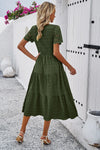 Smocked Round Neck Short Sleeve Midi Dress Casual Dresses - Tophatter Daily Deals