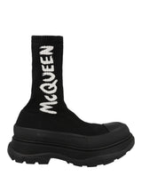 Alexander McQueen Ribbed Knit Tread Slick Boots Black White Footwear - Tophatter Daily Deals