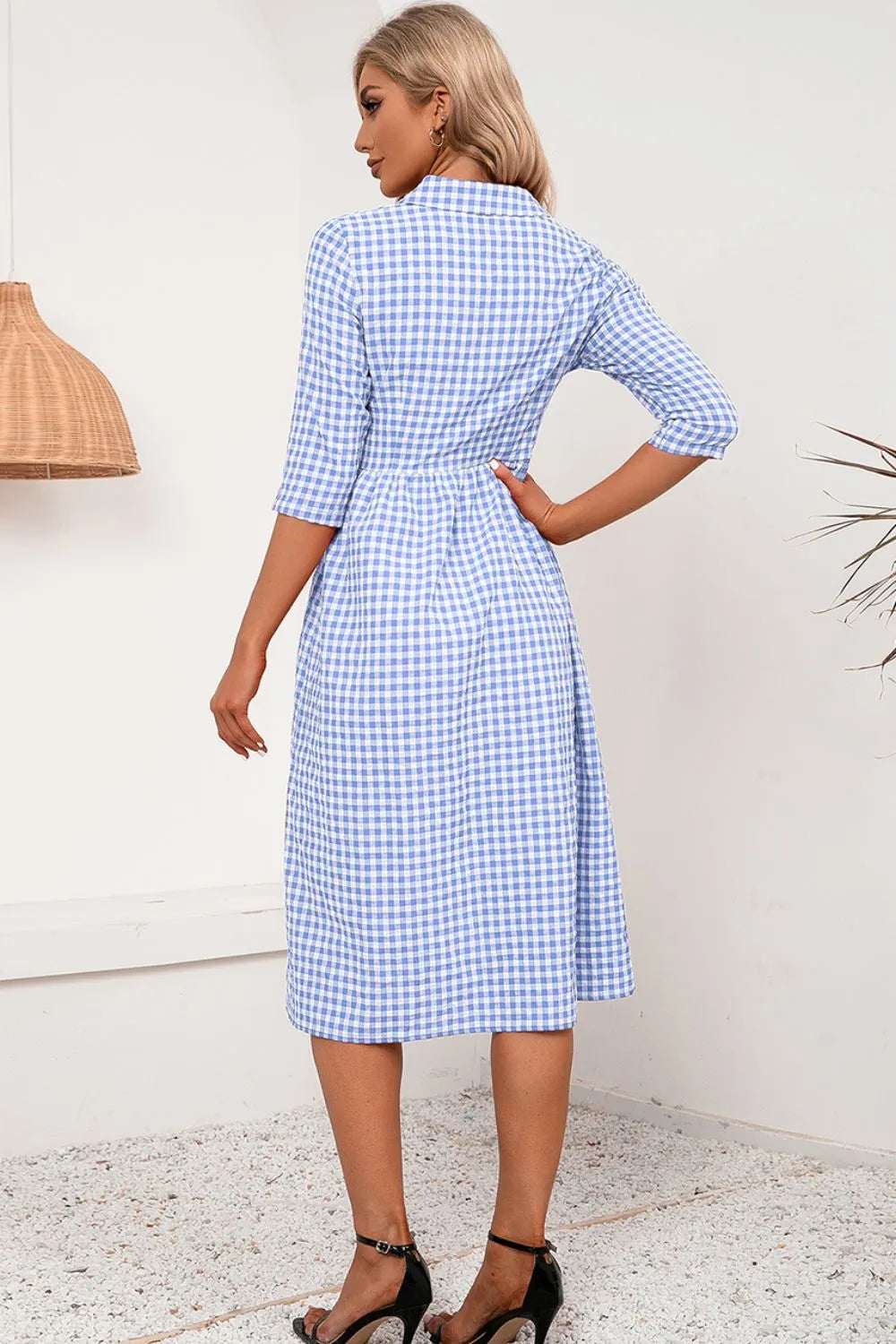 Plaid Collared Neck Midi Dress Casual Dresses - Tophatter Daily Deals