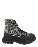 Alexander McQueen Crystal Embellished Tread Slick Boots Black Silver Footwear - Tophatter Daily Deals
