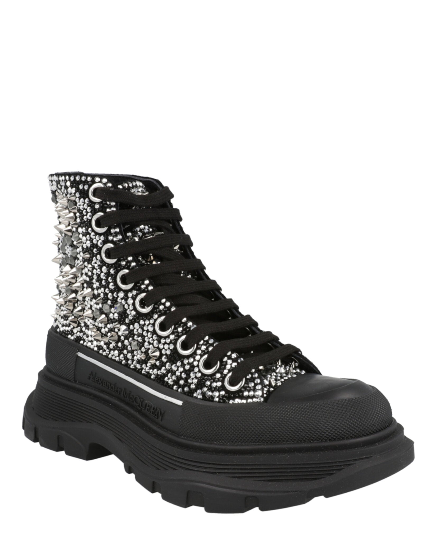 Alexander McQueen Crystal Embellished Tread Slick Boots Footwear - Tophatter Daily Deals