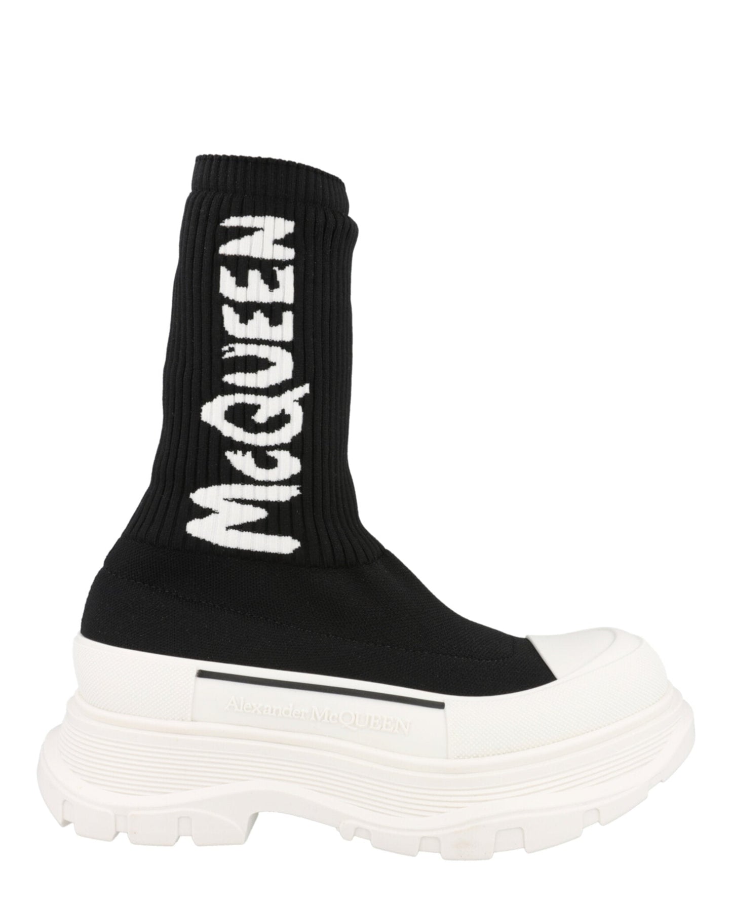 Alexander McQueen Ribbed Tread Slick Boots Black White Footwear - Tophatter Daily Deals